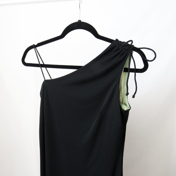 Sexy Vtg 90s Express One Shoulder Style Little Black Dress Midi Side Slit- 5/6. - Picture 2 of 10